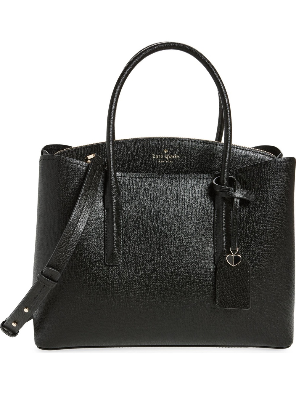 kate spade Black Pebbled Leather Tote with Heart Charm